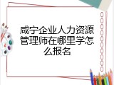 咸宁企业人力资源管理师在哪里学怎么报名