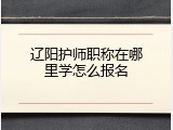 辽阳护师职称在哪里学怎么报名