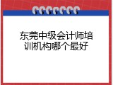 东莞中级会计师培训机构哪个最好