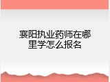 襄阳执业药师在哪里学怎么报名