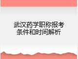 武汉药学职称报考条件和时间解析