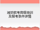 潍坊软考高级培训及报考条件详情
