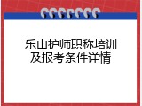 乐山护师职称培训及报考条件详情