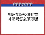 柳州初级经济师有补贴吗怎么领取呢