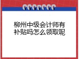 柳州中级会计师有补贴吗怎么领取呢