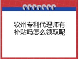 钦州专利代理师有补贴吗怎么领取呢
