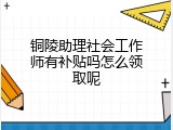 铜陵助理社会工作师有补贴吗怎么领取呢