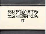 锡林郭勒护师职称怎么考需要什么条件