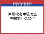 泸州软考中级怎么考需要什么条件