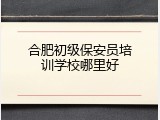 合肥初级保安员培训学校哪里好