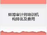 蚌埠审计师培训机构排名及费用