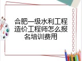 合肥一级水利工程造价工程师怎么报名培训费用