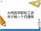 大同药学职称工资多少钱一个月通常