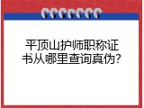 平顶山护师职称证书从哪里查询真伪？