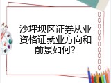 沙坪坝区证券从业资格证就业方向和前景如何？