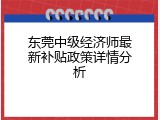 东莞中级经济师最新补贴政策详情分析