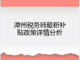 漳州税务师最新补贴政策详情分析