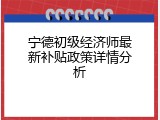 宁德初级经济师最新补贴政策详情分析