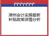 漳州会计实操最新补贴政策详情分析