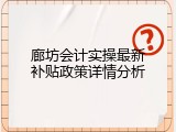 廊坊会计实操最新补贴政策详情分析
