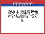 衡水中级经济师最新补贴政策详情分析
