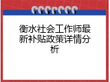 衡水社会工作师最新补贴政策详情分析