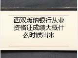 西双版纳银行从业资格证成绩大概什么时候出来