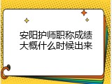安阳护师职称成绩大概什么时候出来