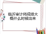 临沂审计师成绩大概什么时候出来