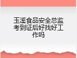 玉溪食品安全总监考到证后好找好工作吗