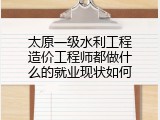 太原一级水利工程造价工程师都做什么的就业现状如何