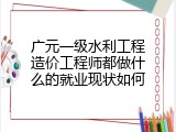 广元一级水利工程造价工程师都做什么的就业现状如何