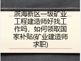 滨海新区一级矿业工程建造师好找工作吗，如何领取国家补贴(矿业建造师求职)