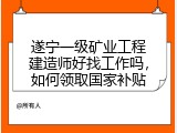 遂宁一级矿业工程建造师好找工作吗，如何领取国家补贴