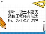 柳州一级土木建筑造价工程师有前途吗，为什么？详解