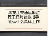 黑龙江交通运输监理工程师就业指导，能做什么具体工作