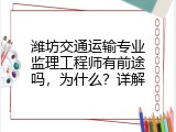 潍坊交通运输专业监理工程师有前途吗，为什么？详解