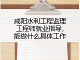 咸阳水利工程监理工程师就业指导，能做什么具体工作