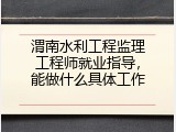 渭南水利工程监理工程师就业指导，能做什么具体工作
