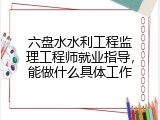 六盘水水利工程监理工程师就业指导，能做什么具体工作
