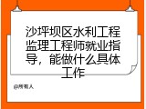 沙坪坝区水利工程监理工程师就业指导，能做什么具体工作