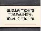 黑河水利工程监理工程师就业指导，能做什么具体工作