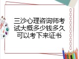 三沙心理咨询师考试大概多少钱多久可以考下来证书
