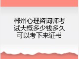 郴州心理咨询师考试大概多少钱多久可以考下来证书