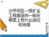 沙坪坝区一级矿业工程建造师一般在哪里上班什么岗位和待遇