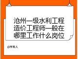 沧州一级水利工程造价工程师一般在哪里工作什么岗位