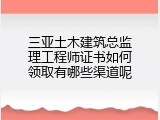 三亚土木建筑总监理工程师证书如何领取有哪些渠道呢
