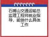 石嘴山交通运输总监理工程师就业指导，能做什么具体工作