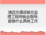 清远交通运输总监理工程师就业指导，能做什么具体工作