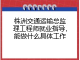 株洲交通运输总监理工程师就业指导，能做什么具体工作